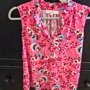 Ann Taylor Loft Deep Pink with Flowers Shell size small